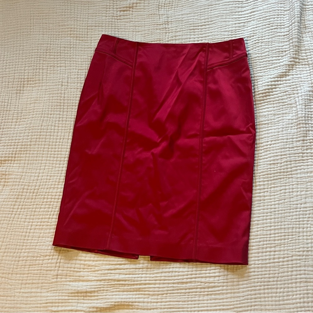 WHBM red satin pencil skirt